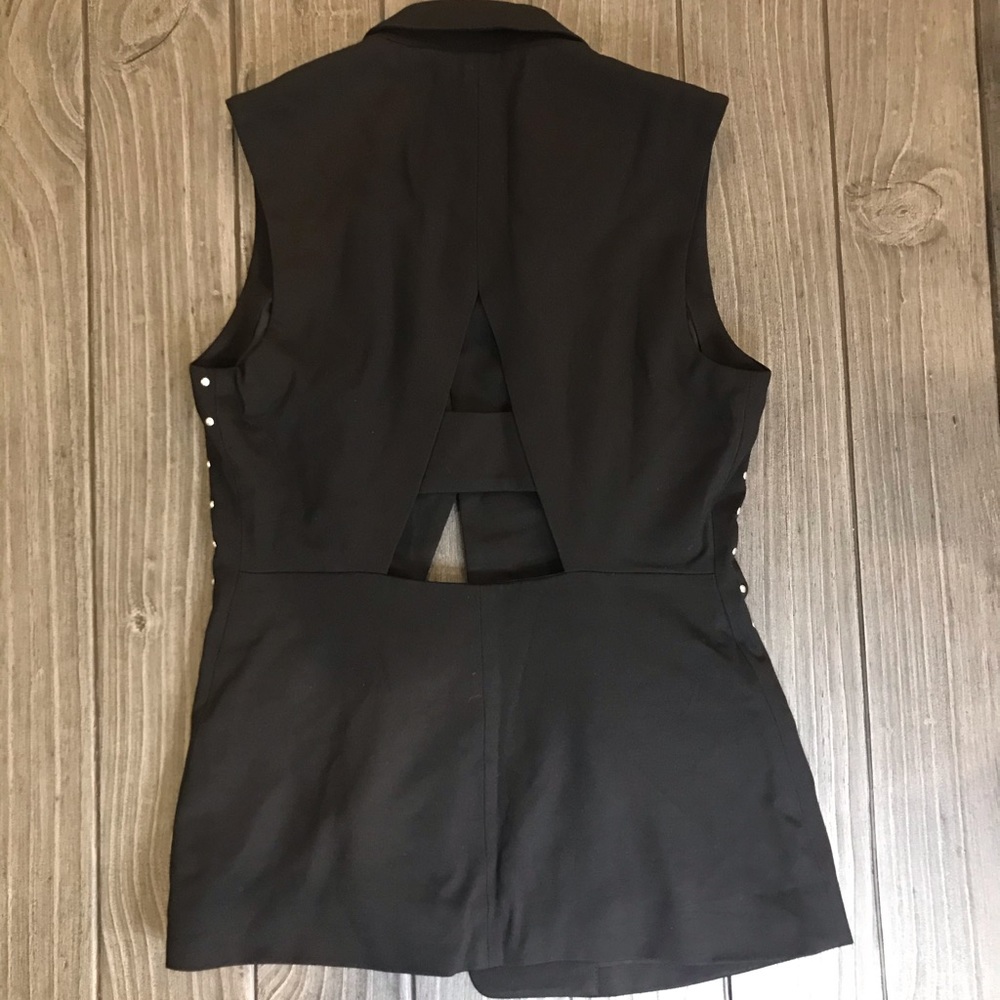 Black Silver Studded Front Tuxedo Blazer Vest - Picture 7 of 7